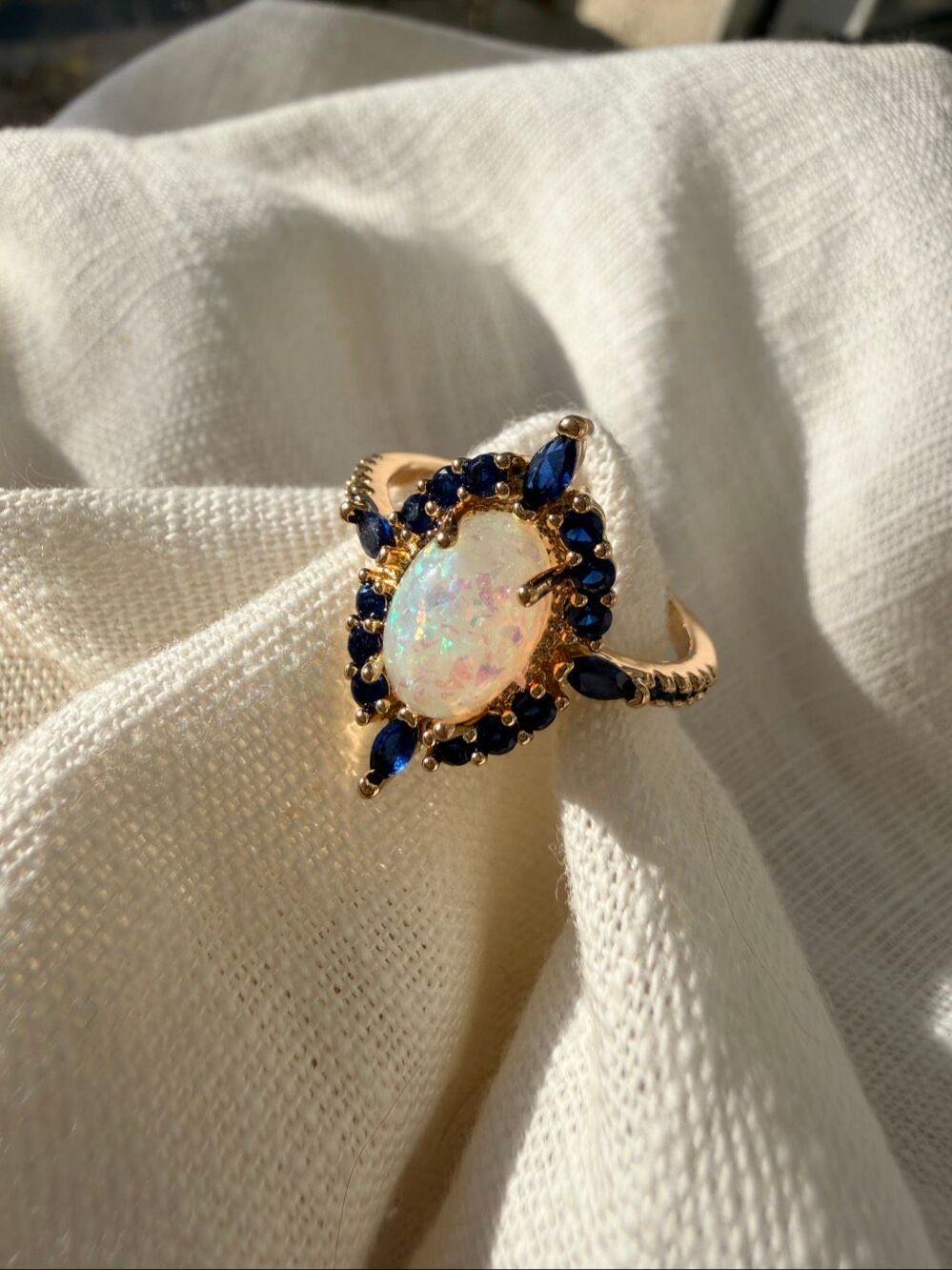 Faux Opal & Sapphire Blue Cubic Zirconia Statement Ring